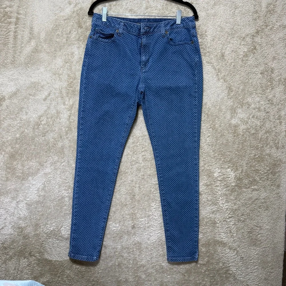 Michael Kors Skinny Jeans Womens 8 Blue Polka Dot High Rise Stretch Denim Casual
